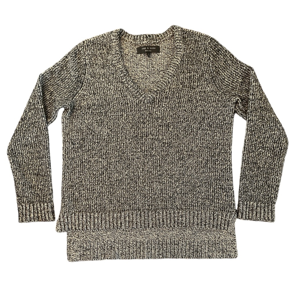 RAG & BONE Jackie Pullover V Neck Sweater Wool Gray Black Size Medium